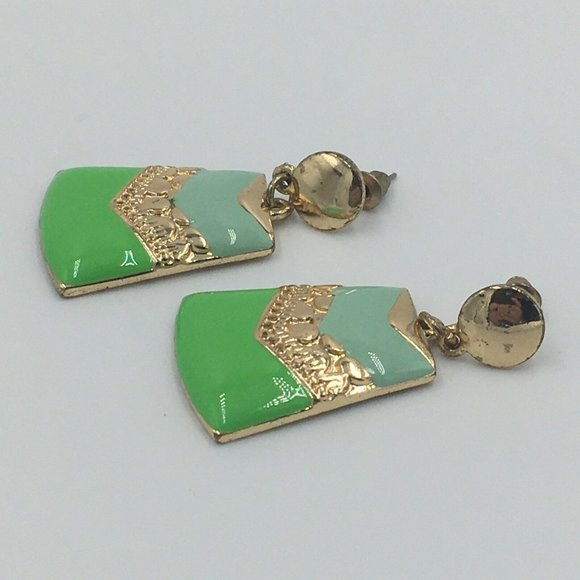 Mint Green ENAMELED Gold Tone Summer Dangle Post Pierced EARRINGS - Picture 3 of 6